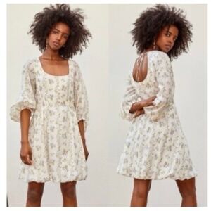 Brock Collection H&M Floral Lyocell Dress Size S Small Puff Sleeve Bubble Hem